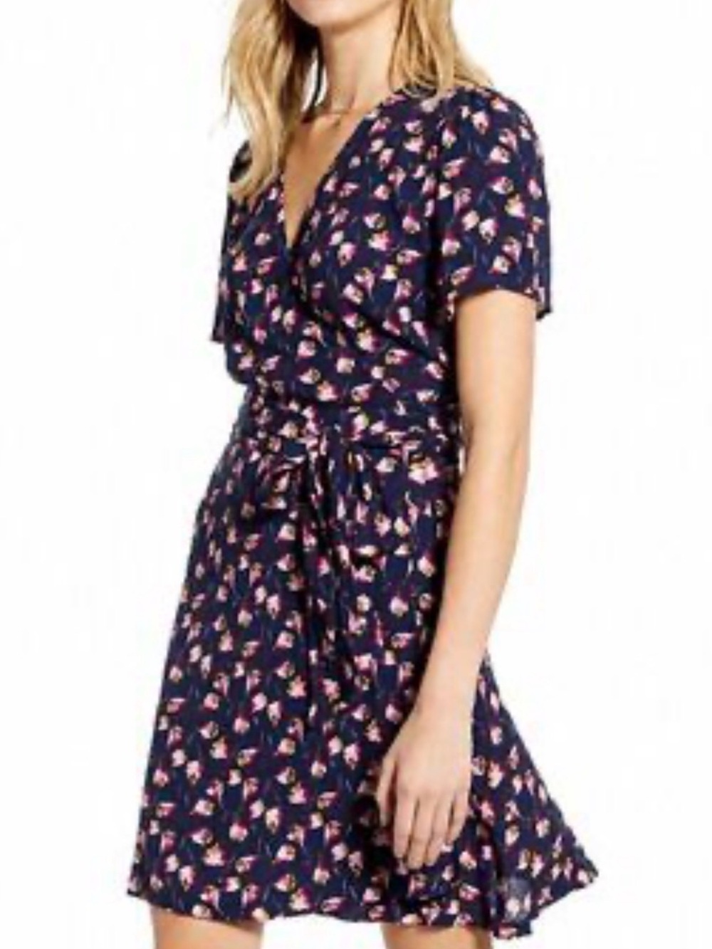 Chelsea 28 - Navy Floral Wrap Short Dress - Women's